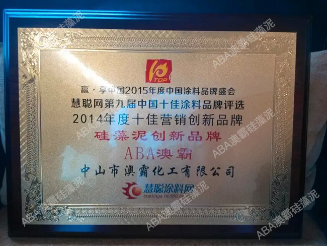 熱烈祝賀澳霸硅藻泥榮獲十佳硅藻泥營銷創(chuàng)新品牌_3