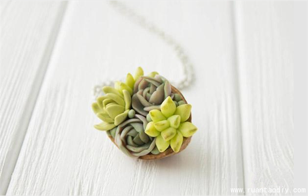 創(chuàng)意手工軟陶DIY捏制多肉植物首飾新款（圖）_3