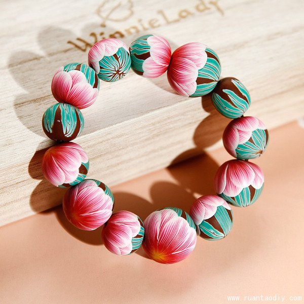 陶指藝創(chuàng)意項(xiàng)目加盟手工切片花紋串珠軟陶手鏈（圖）_1