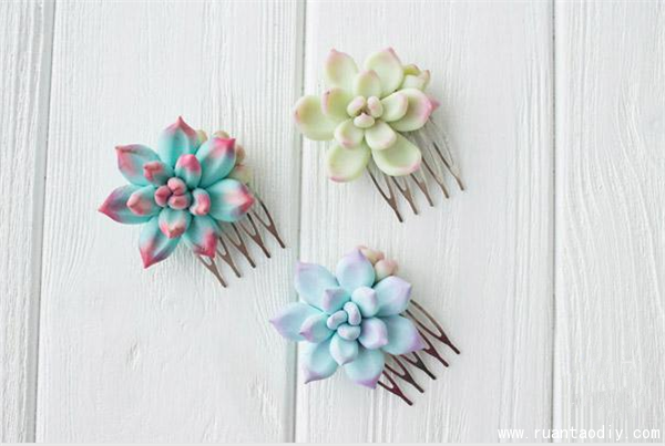 創(chuàng)意手工軟陶DIY捏制多肉植物首飾新款（圖）_2