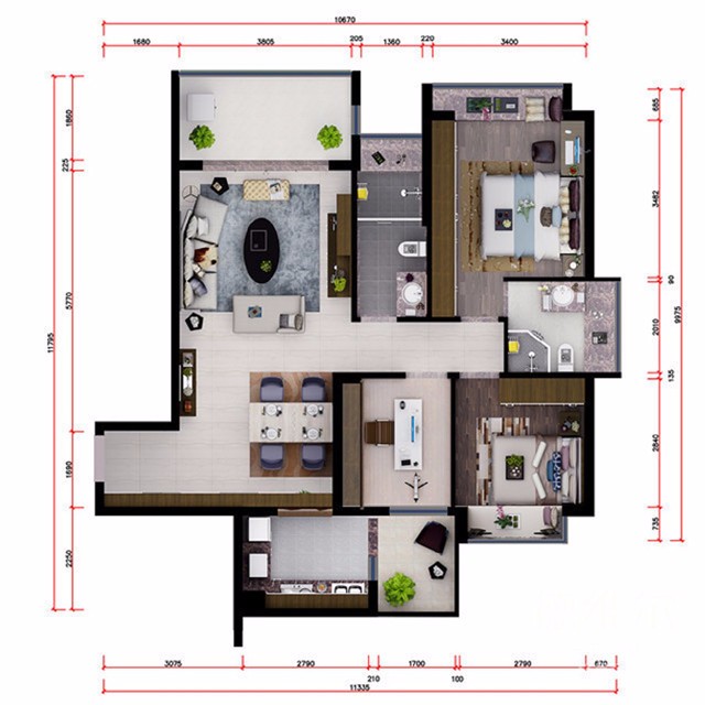 84㎡三室兩廳裝修案例【德維爾商城全屋定制家具】（圖）_1