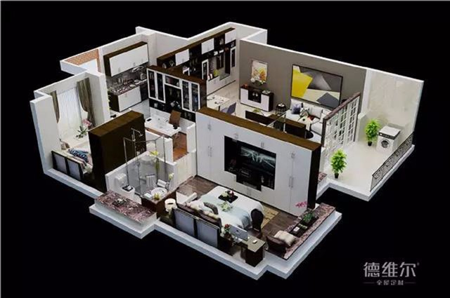 84㎡三室兩廳裝修案例【德維爾商城全屋定制家具】（圖）_2