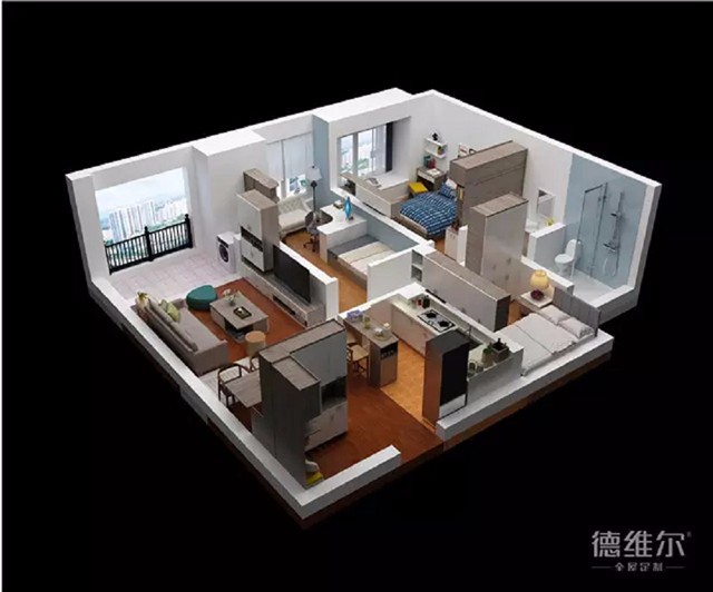 68㎡三房一廳全屋定制裝修案例 德維爾商城（圖）_1