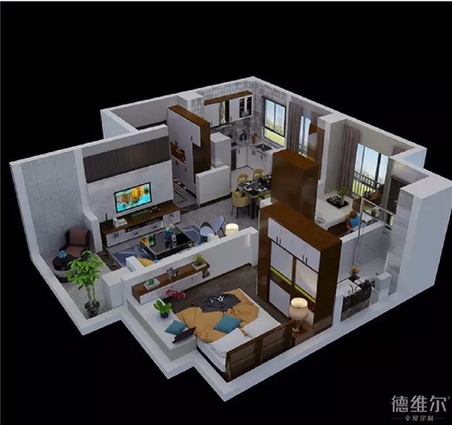 60㎡二房二廳現(xiàn)代風(fēng)裝修案例 全屋定制德維爾商城（圖）_1