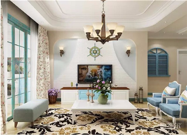 131㎡三室兩廳地中海風(fēng)裝修案例 全屋定制德維爾商城（圖）_2