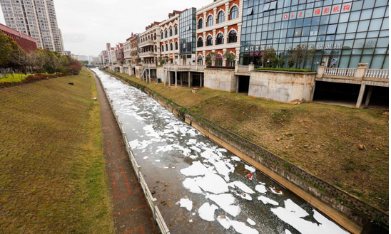 江西十里河水污染突變牛奶河（圖）_2
