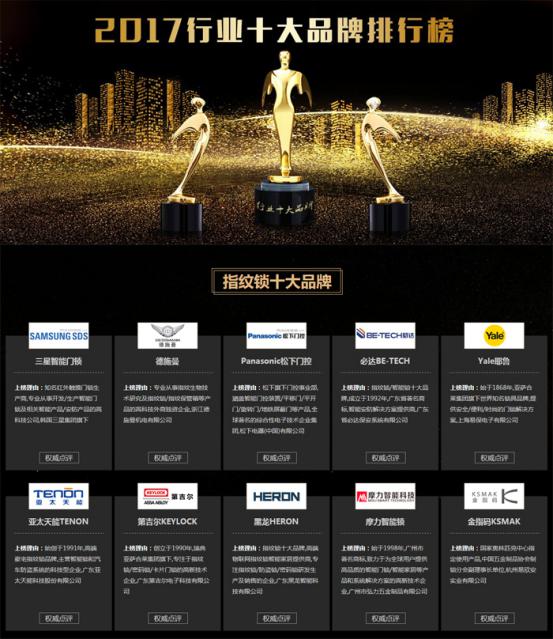 2017年最新智能指紋鎖十大品牌排行榜（圖）_1